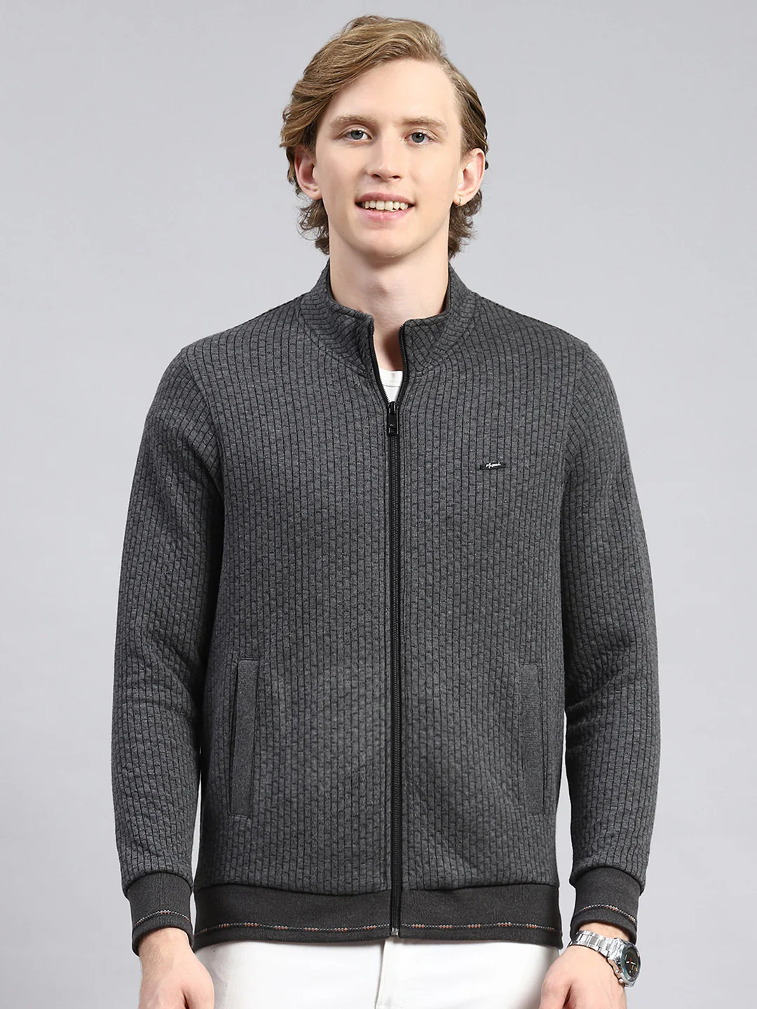 Men Grey Plain Sweatshirt - Image 2