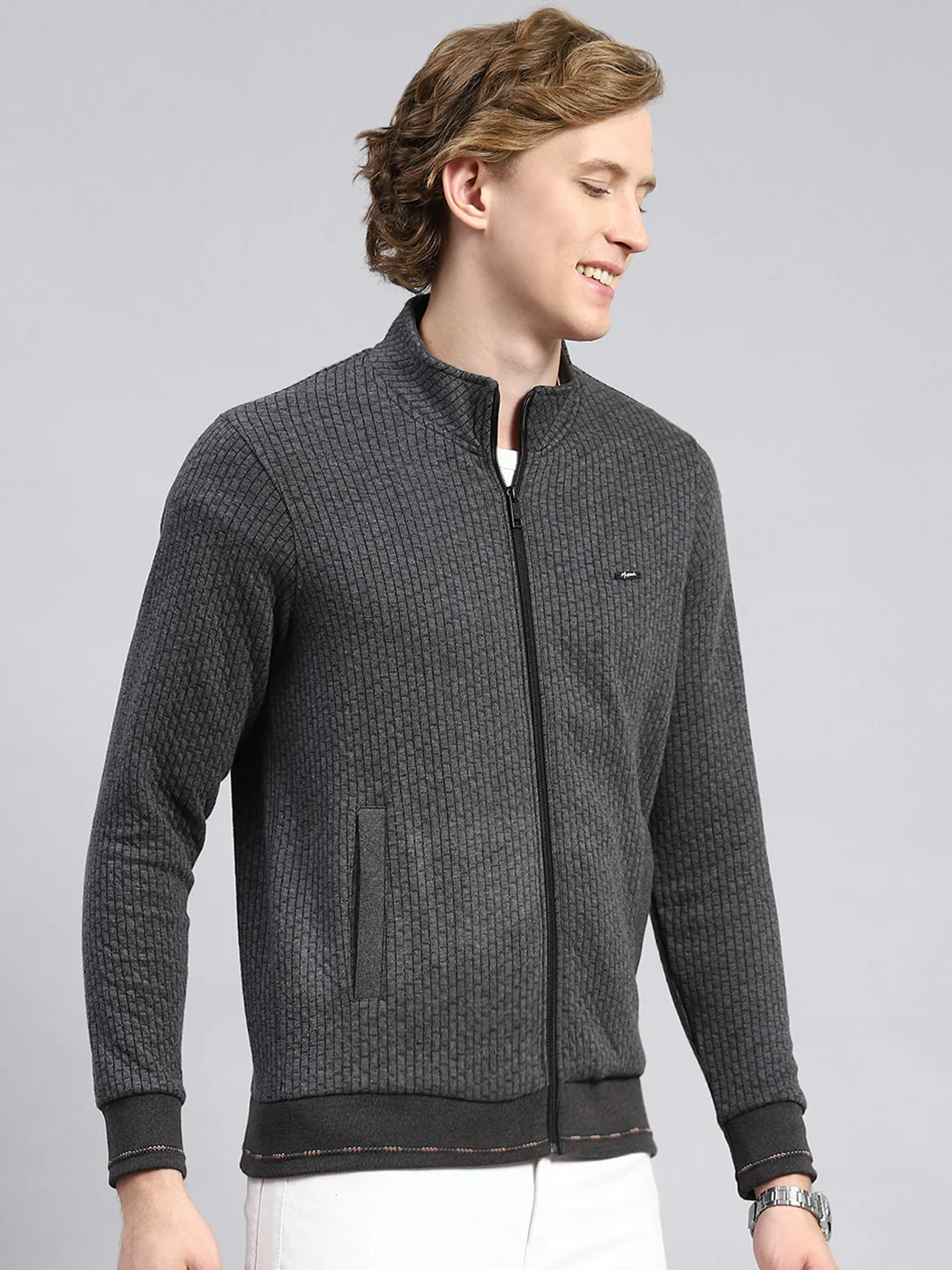 Men Grey Plain Sweatshirt - Image 3
