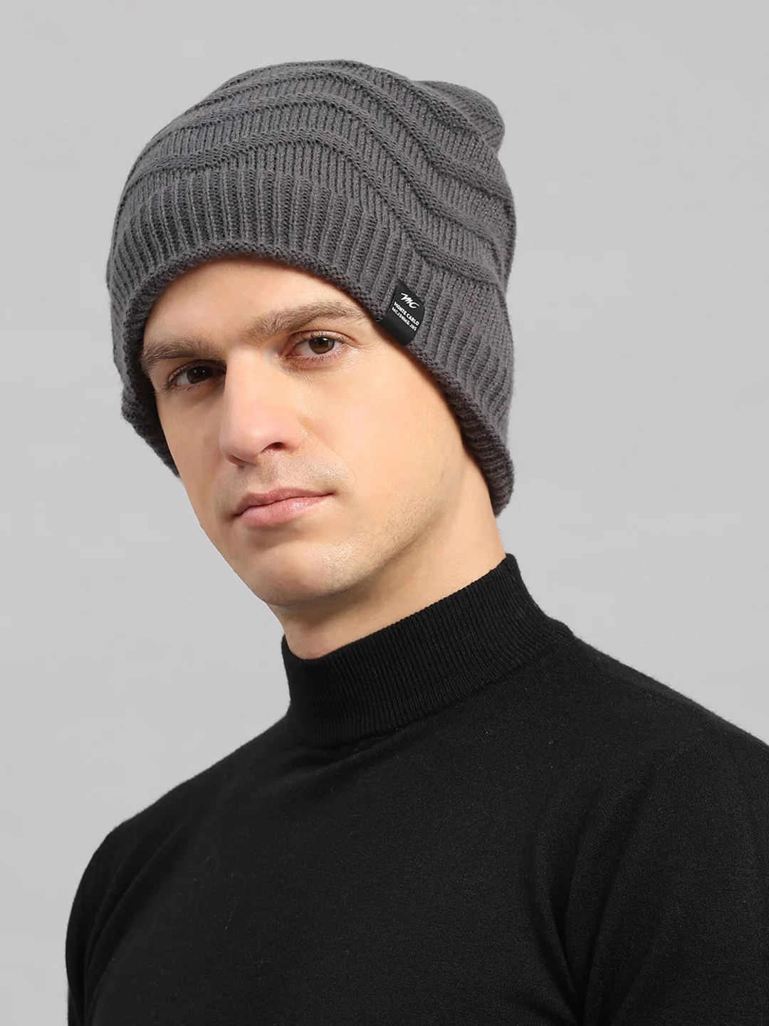 Men Grey Printed Blend Wool Cap - Image 3
