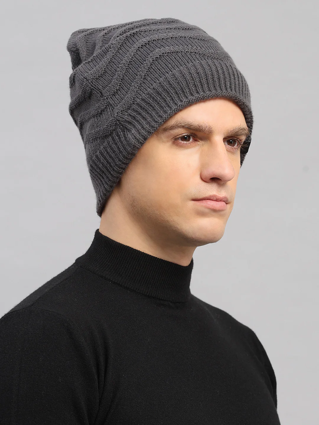 Men Grey Printed Blend Wool Cap - Image 4