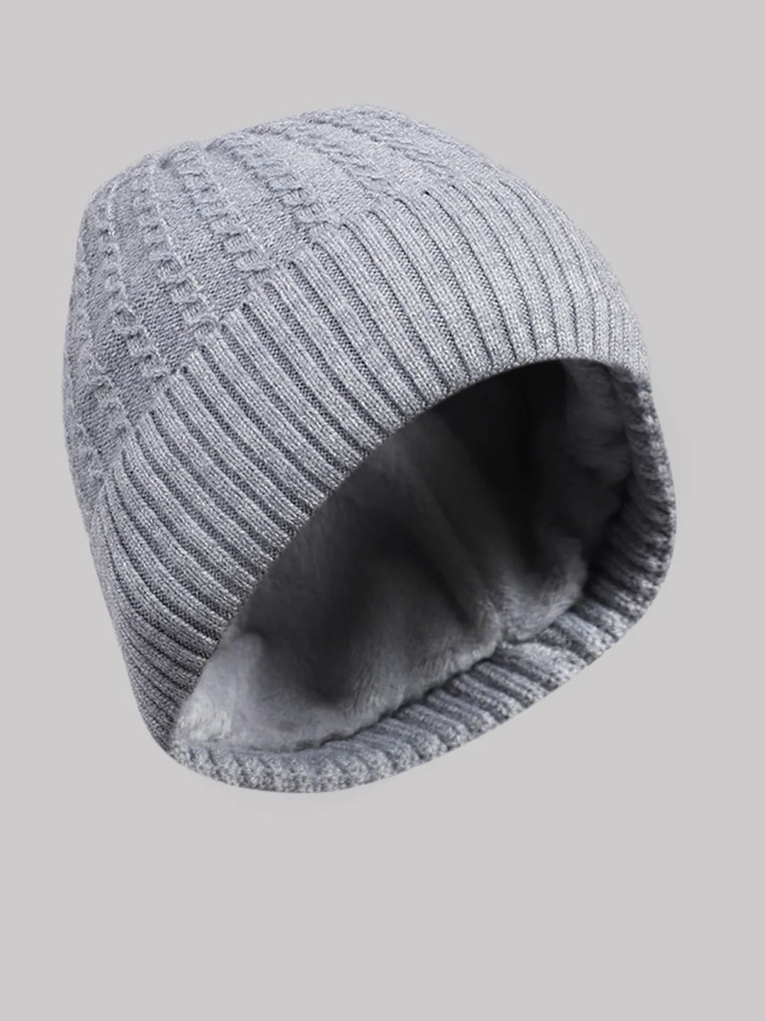 Men Grey Printed Blend Wool Cap - Image 2