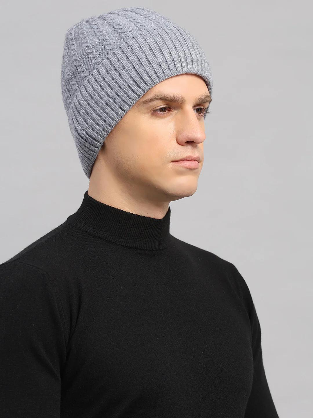 Men Grey Printed Blend Wool Cap - Image 4