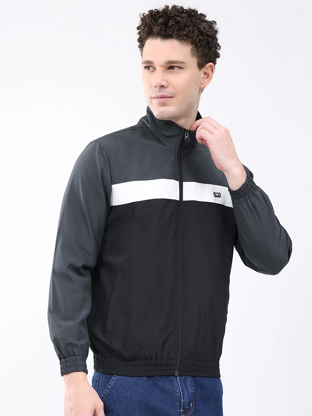 Men Grey Printed Collar Full Sleeve Jacket - Image 4