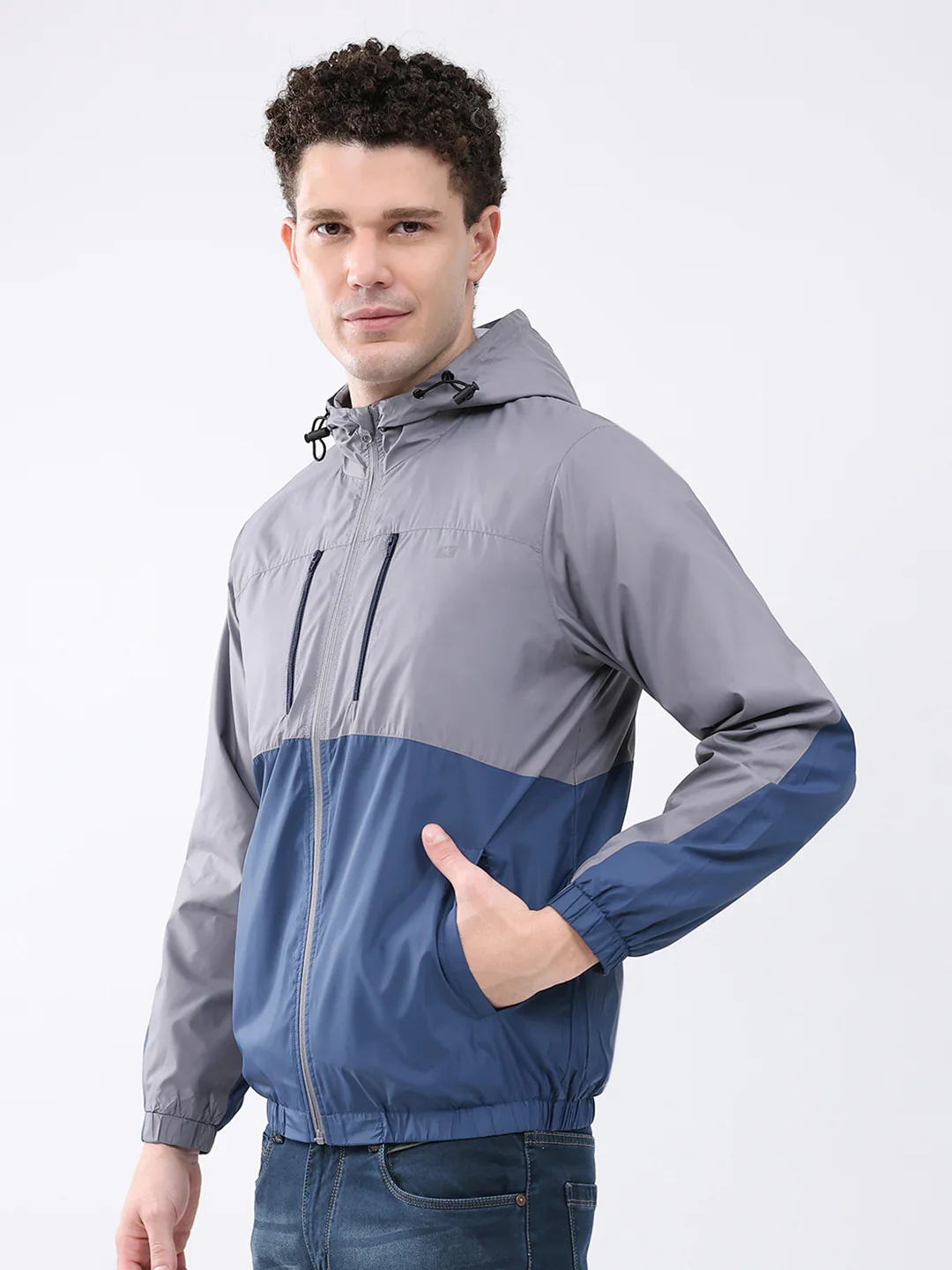 Men Grey Printed Collar Full Sleeve Jacket - Image 3