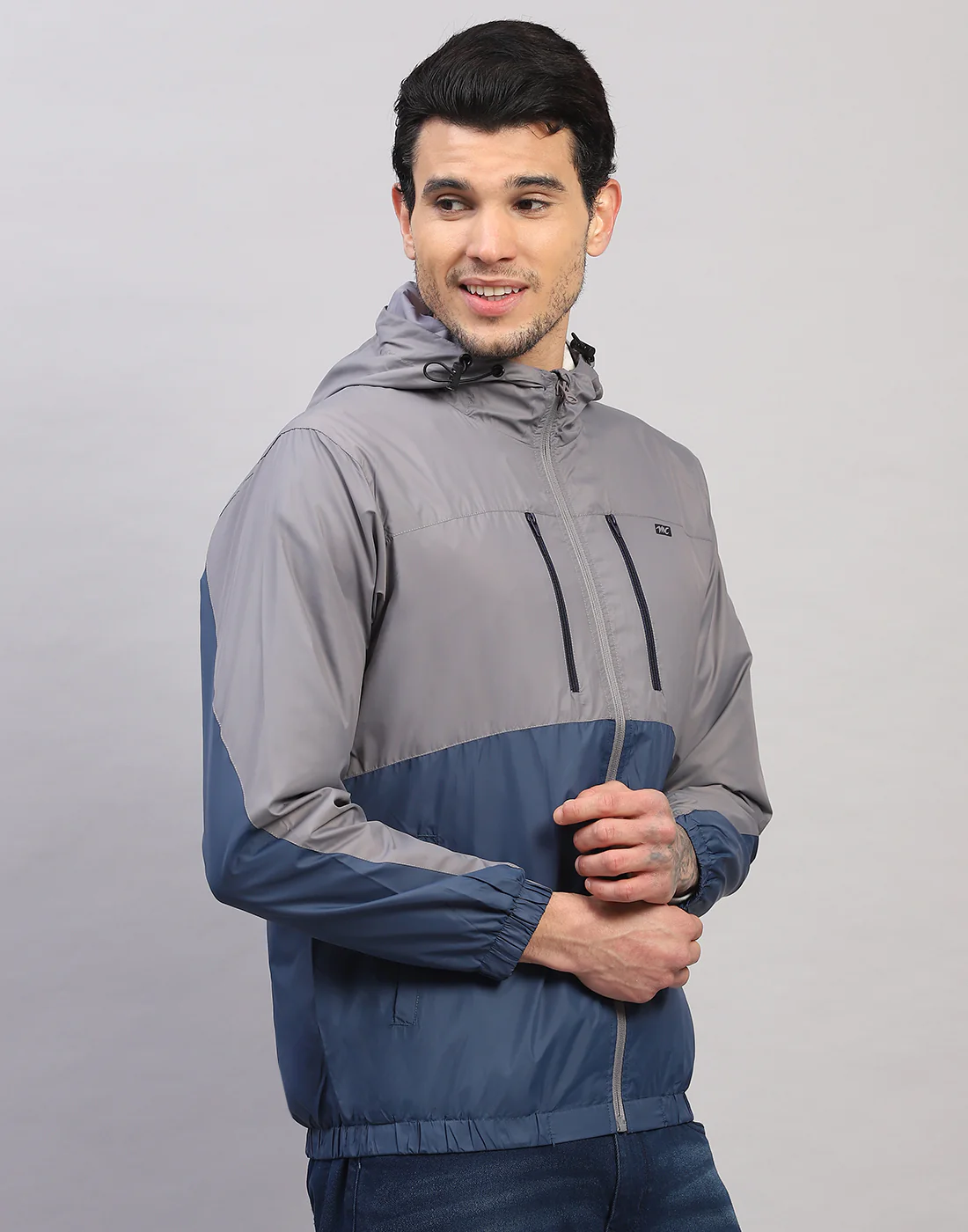 Men Grey Printed Collar Full Sleeve Jacket - Image 3