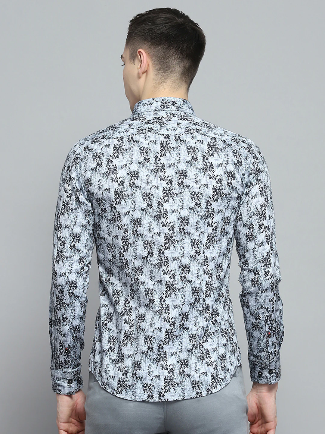 Men Grey Printed Collar Full Sleeve Shirt - Image 5