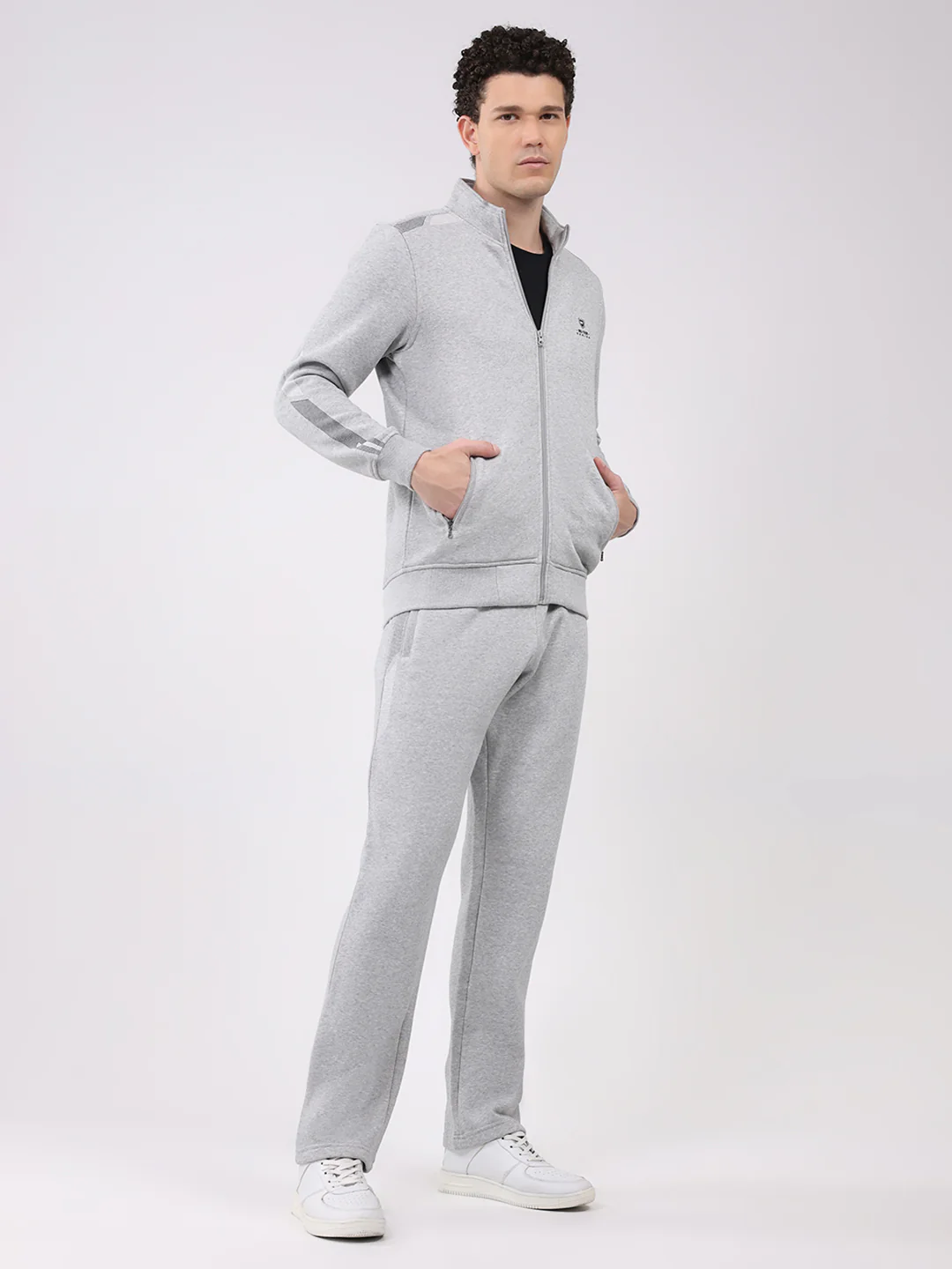 Men Grey Printed Collar Full Sleeve Winter Tracksuit - Image 4