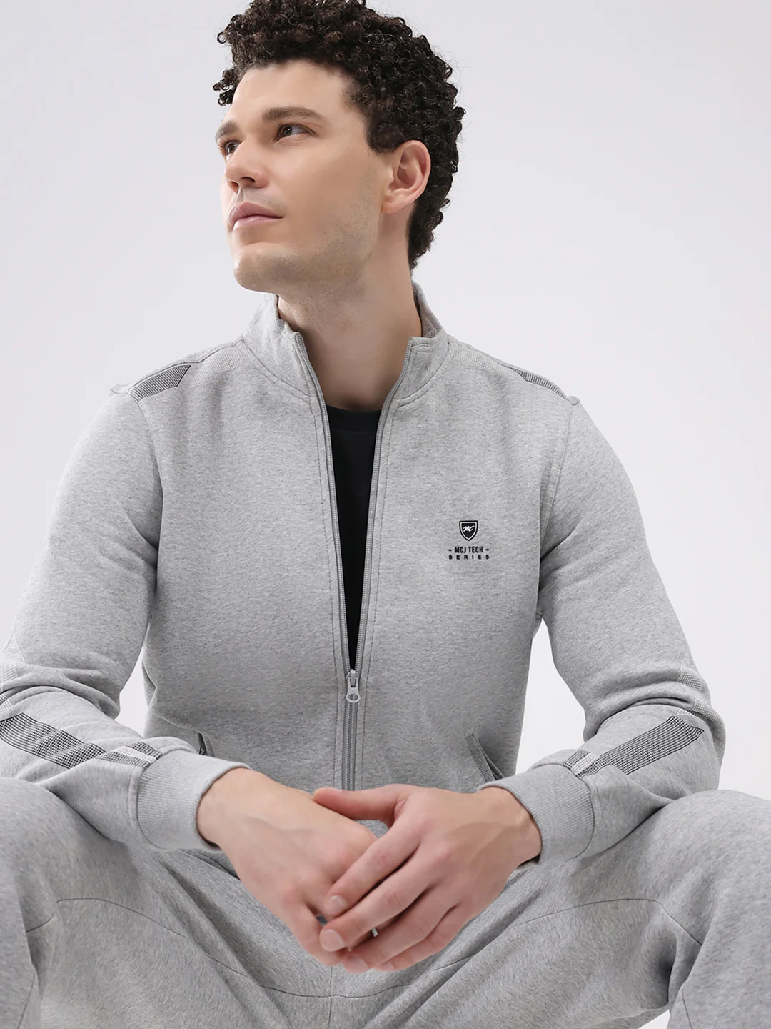 Men Grey Printed Collar Full Sleeve Winter Tracksuit - Image 6