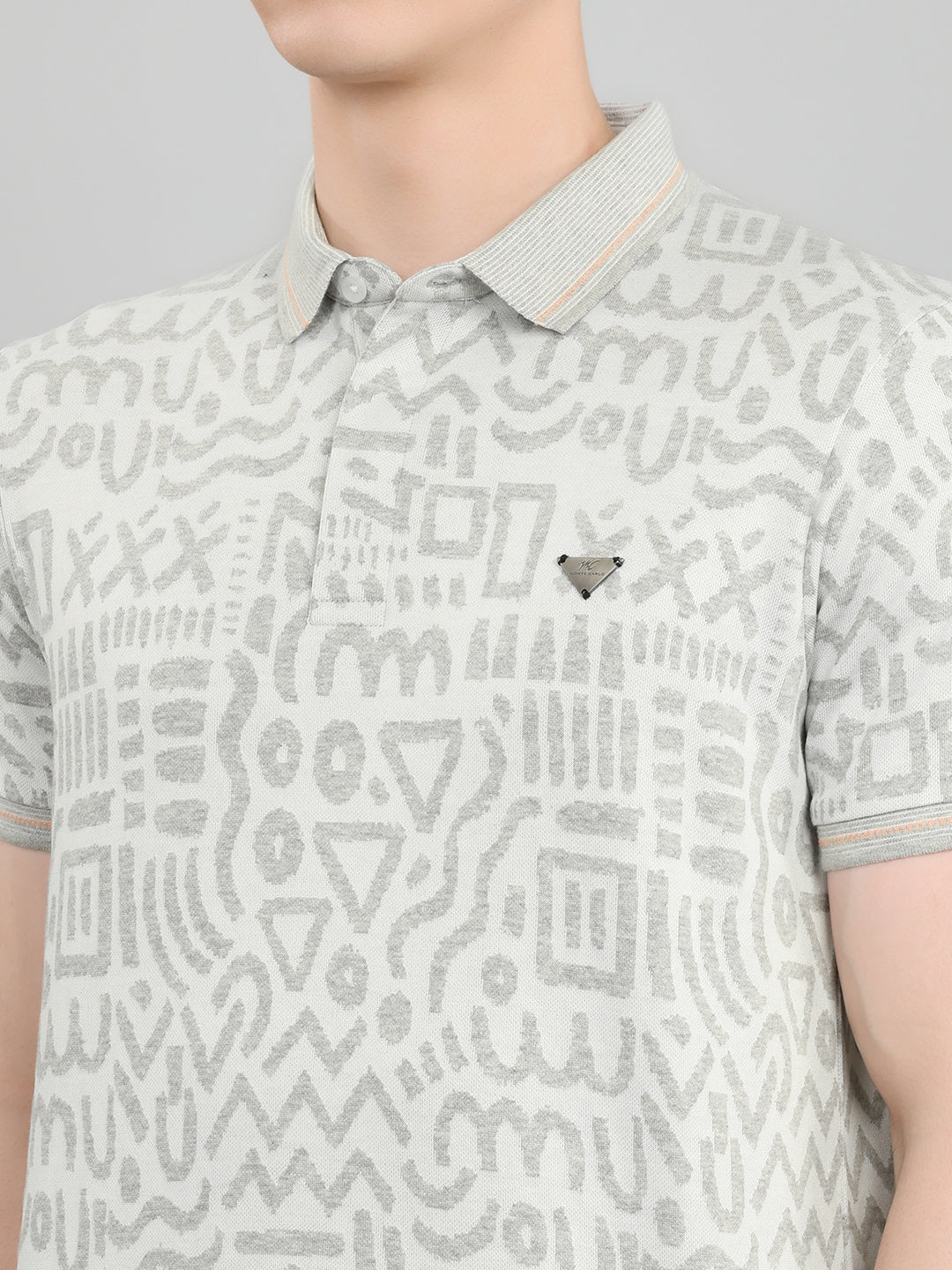 Men Grey Printed Collar Half Sleeve Bermuda Set - Image 5