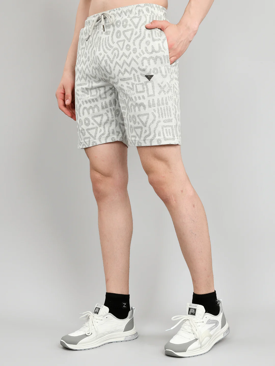 Men Grey Printed Collar Half Sleeve Bermuda Set - Image 7