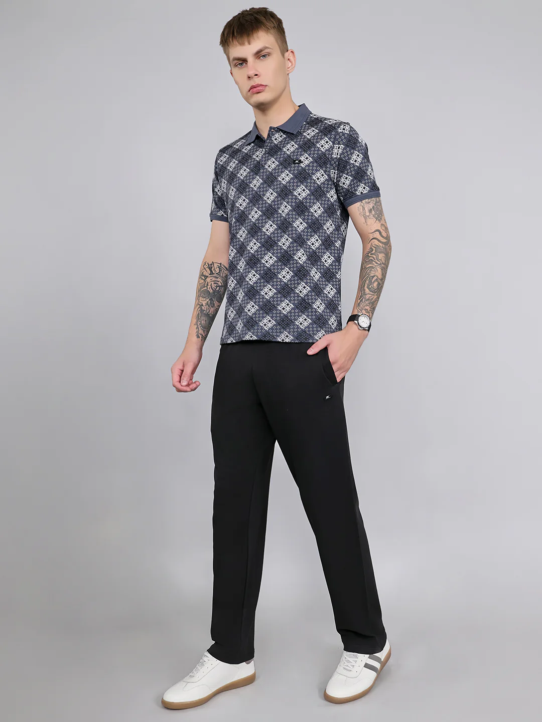 Men Grey Printed Collar Half Sleeve Lower Set - Image 2