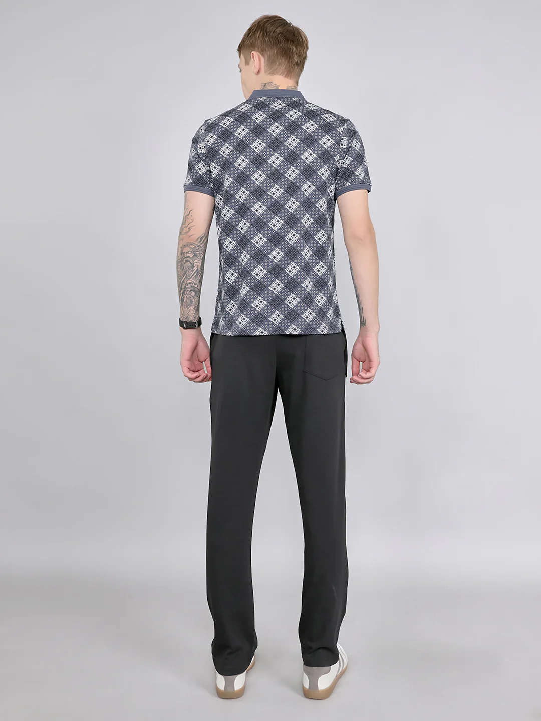 Men Grey Printed Collar Half Sleeve Lower Set - Image 4