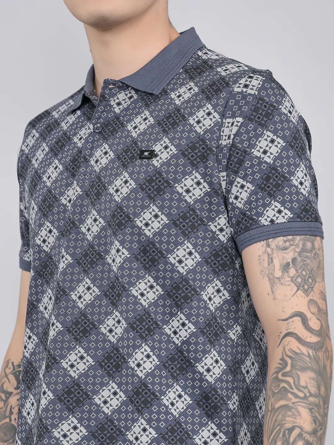 Men Grey Printed Collar Half Sleeve Lower Set - Image 5