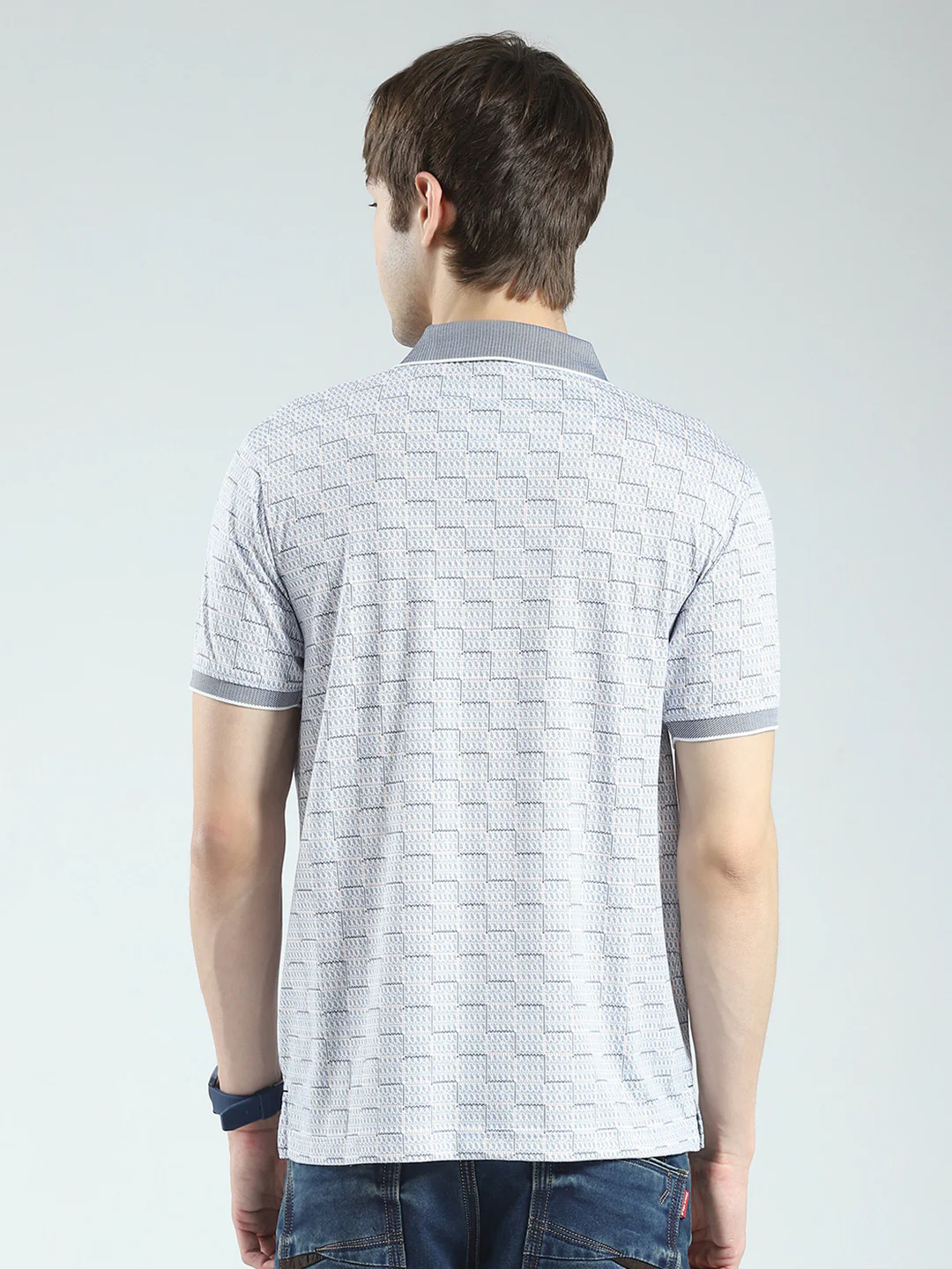 Men Grey Printed Collar Half Sleeve T-Shirt - Image 5