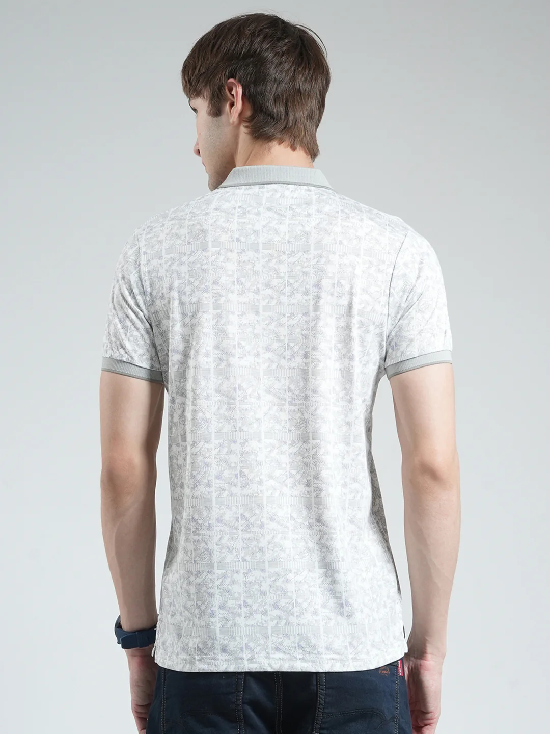 Men Grey Printed Collar Half Sleeve T-Shirt - Image 5