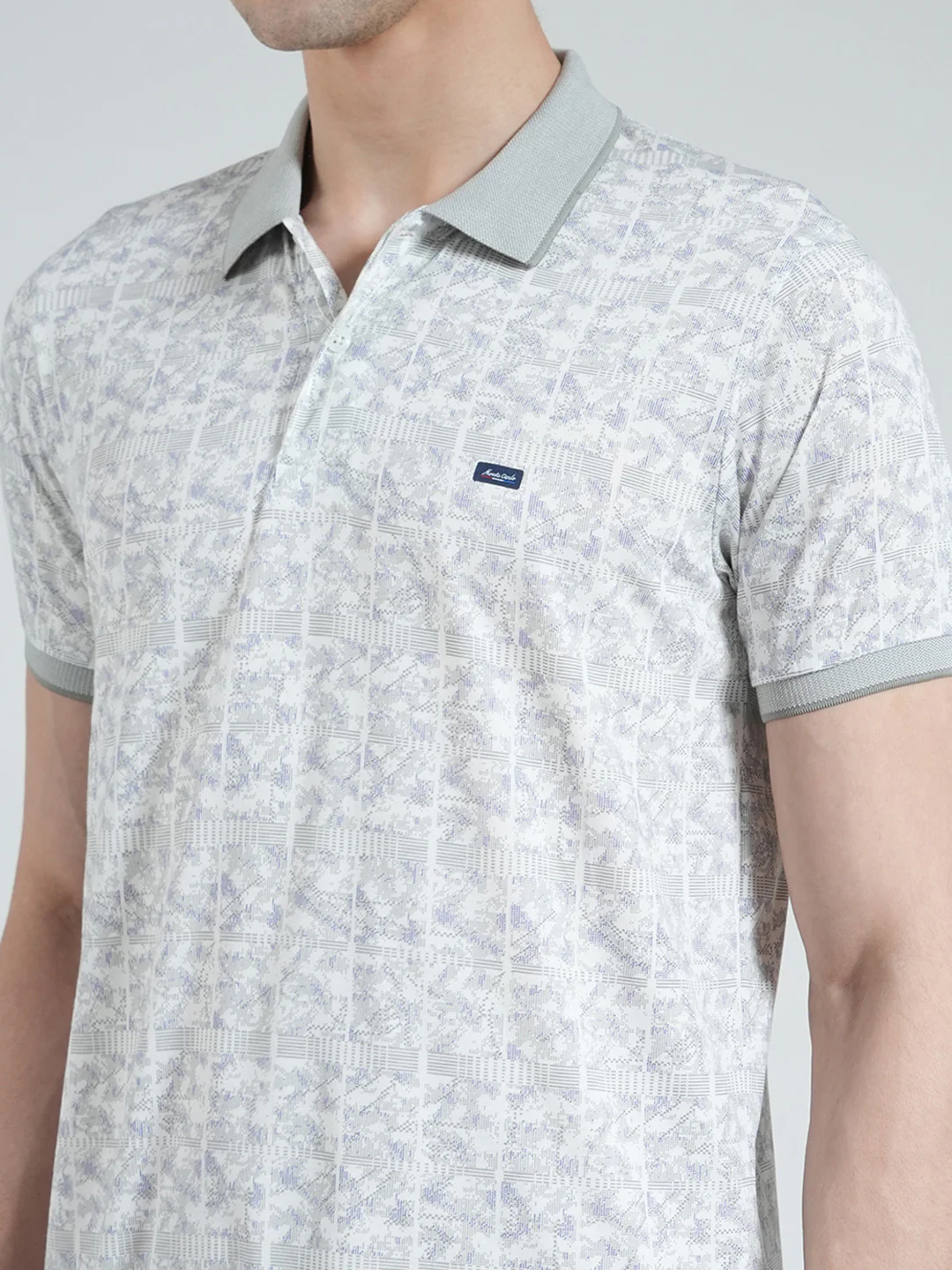 Men Grey Printed Collar Half Sleeve T-Shirt - Image 6