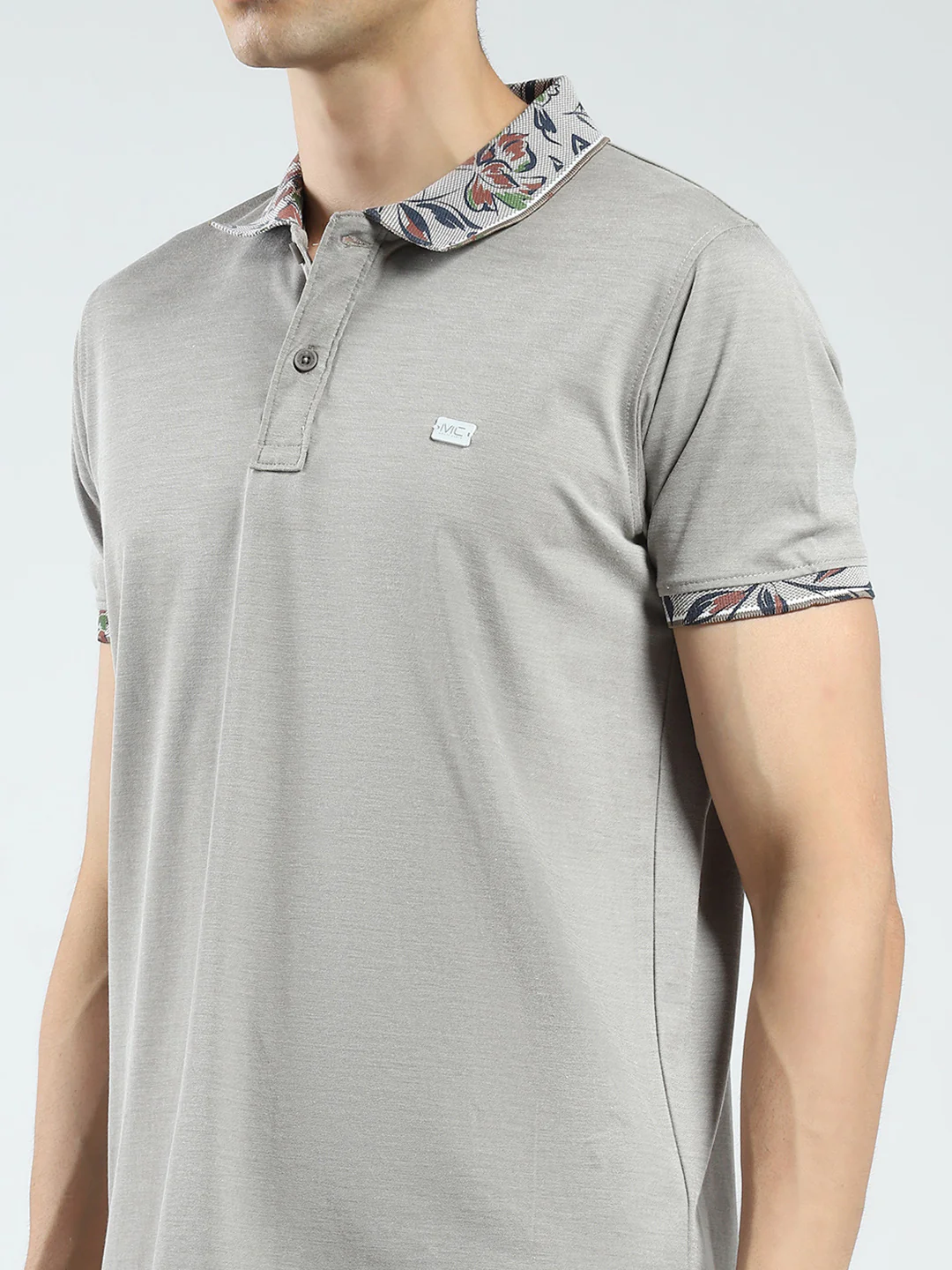 Men Grey Printed Collar Half Sleeve T-Shirt - Image 6