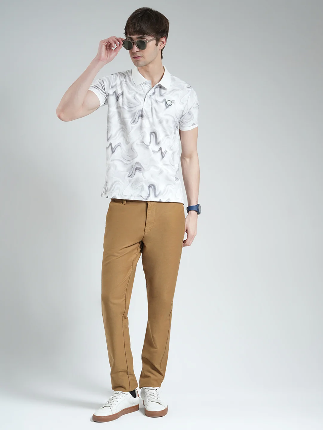 Men Grey Printed Collar Half Sleeve T-Shirt - Image 2