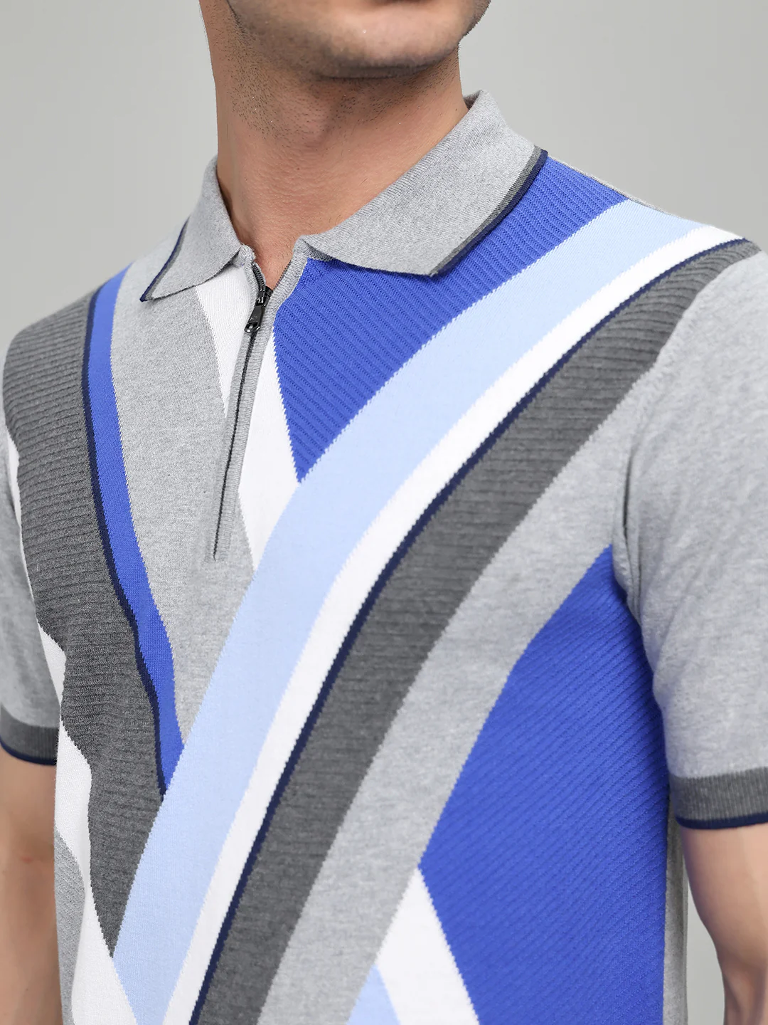 Men Grey Printed Collar Half Sleeve T-Shirt - Image 5