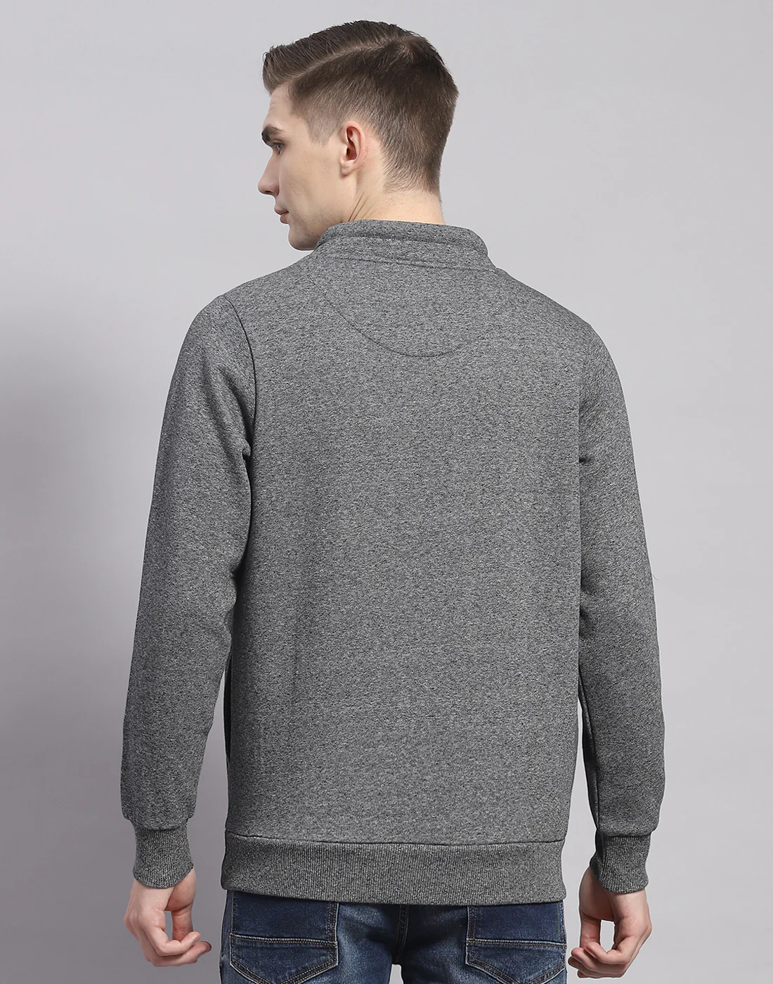 Men Grey Printed F Neck Full Sleeve Sweatshirt - Image 5