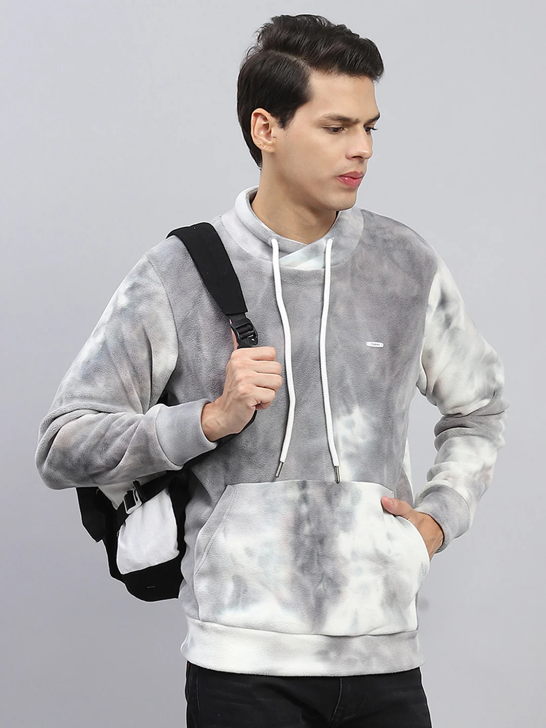 Men Grey Printed High Neck Full Sleeve Sweatshirt - Image 6