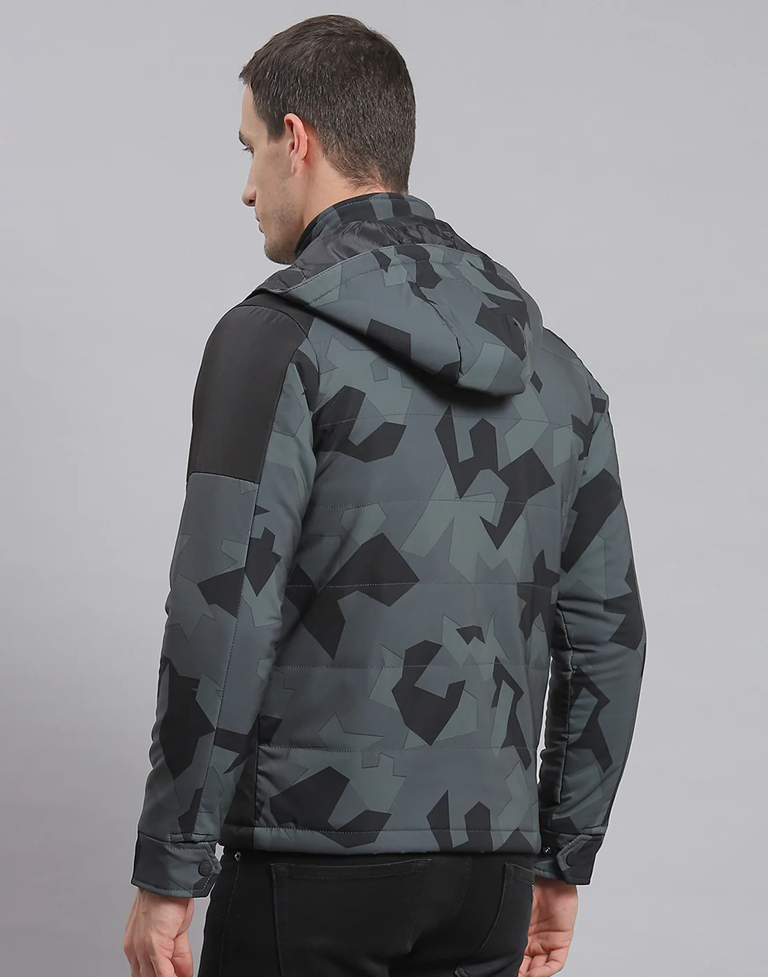 Men Grey Printed Hooded Full Sleeve Jacket - Image 5
