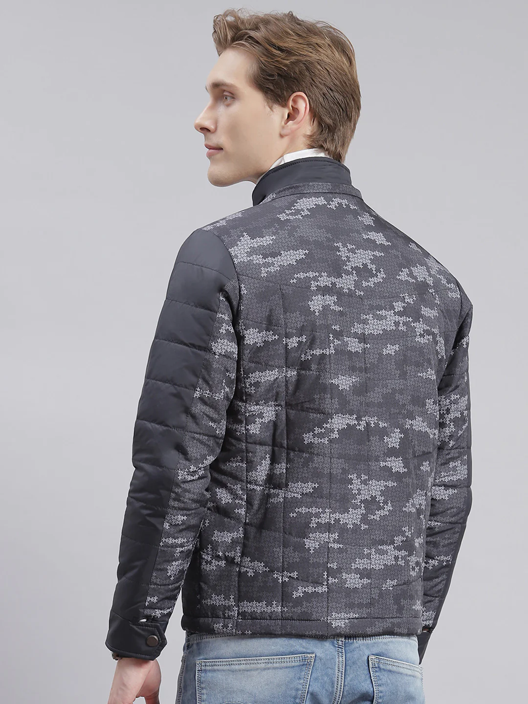 Men Grey Printed Hooded Full Sleeve Jackets - Image 3