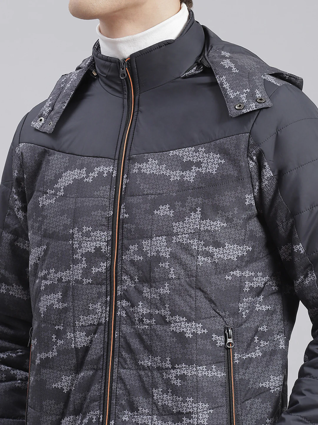 Men Grey Printed Hooded Full Sleeve Jackets - Image 7