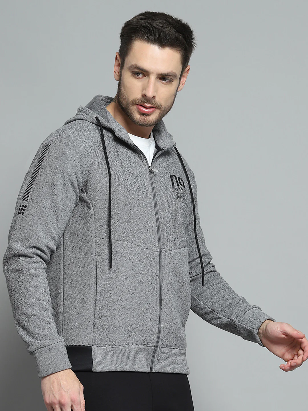 Rock.it Men Grey Printed Hooded Full Sleeve Sweatshirt - Image 4