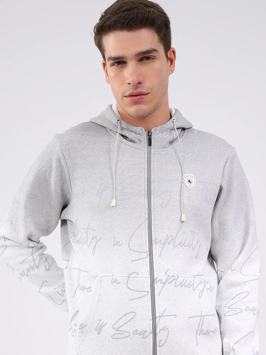 Men Grey Printed Hooded Full Sleeve Sweatshirt - Image 6
