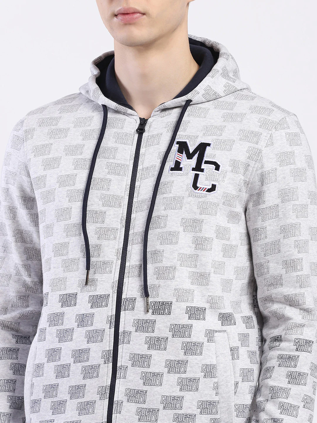 Men Grey Printed Hooded Full Sleeve Sweatshirt - Image 7