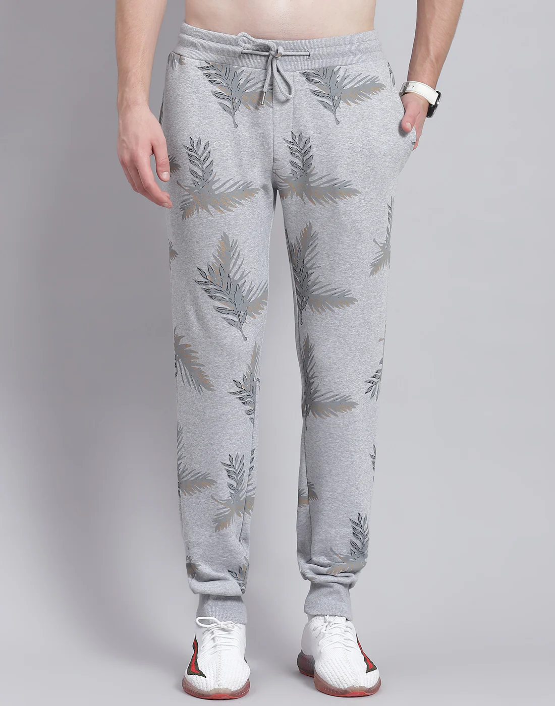 Men Grey Printed Hooded Full Sleeve Tracksuit - Image 7