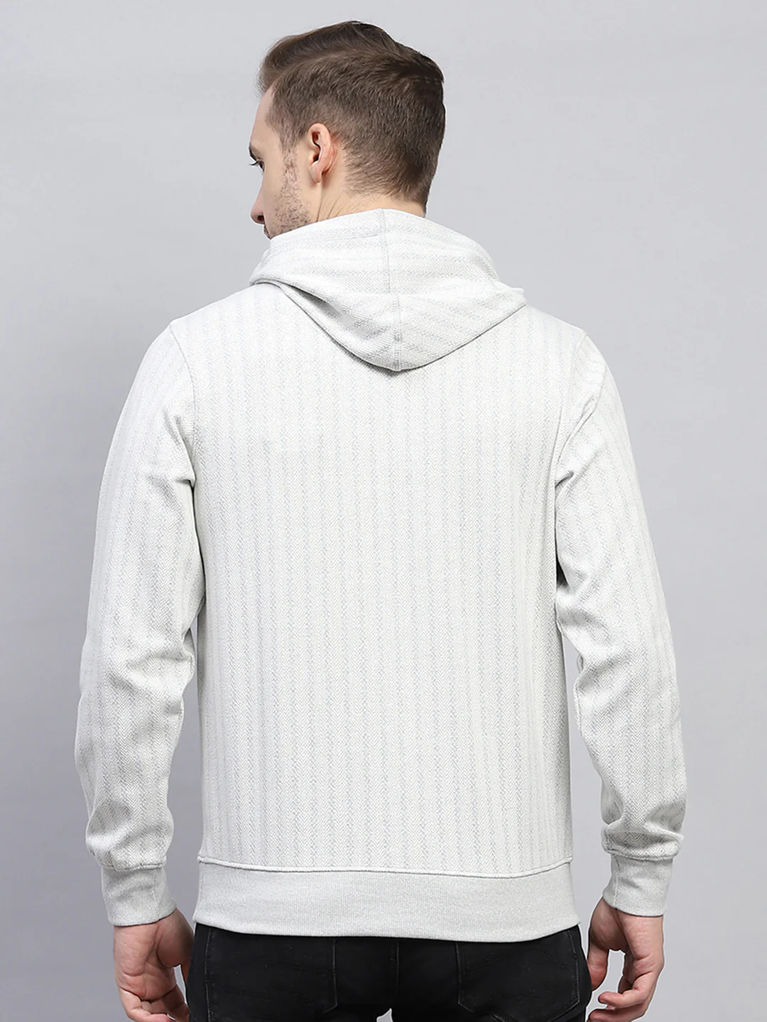 Men Grey Printed Hooded Full Sleeve Winter T-Shirt - Image 5
