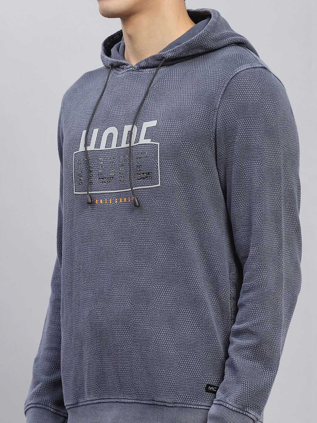 Men Grey Printed Hooded Full Sleeve Winter T-Shirt - Image 6
