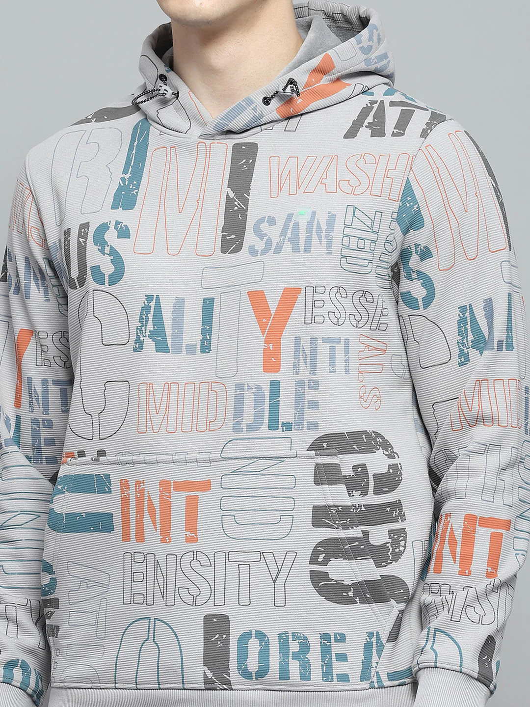 Men Grey Printed Hooded Full Sleeve Winter Tracksuit - Image 7