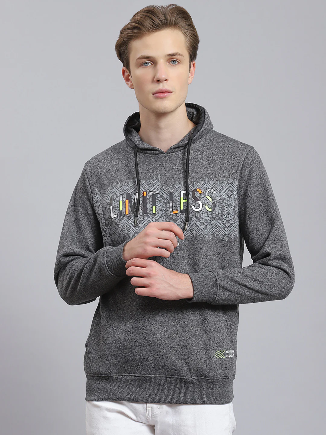 Men Grey Printed Mock Collar Full Sleeve Sweatshirt - Image 5