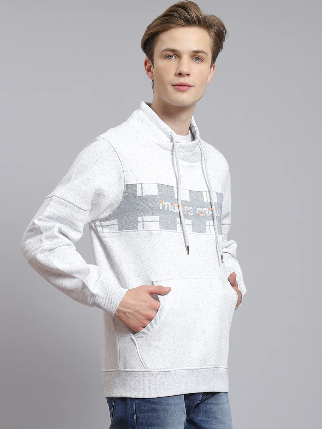 Men Grey Printed Mock Collar Full Sleeve Sweatshirt - Image 4