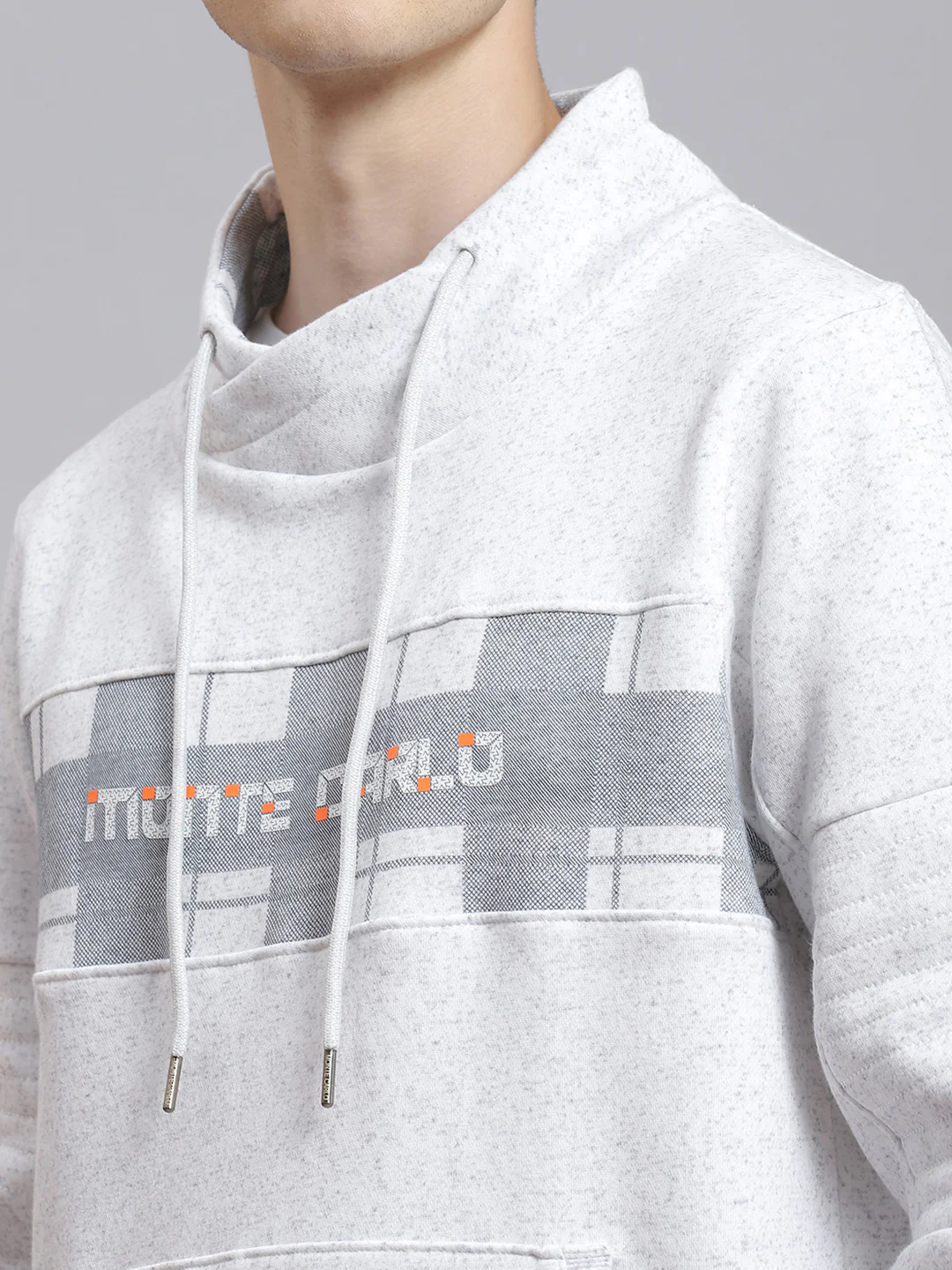 Men Grey Printed Mock Collar Full Sleeve Sweatshirt - Image 6