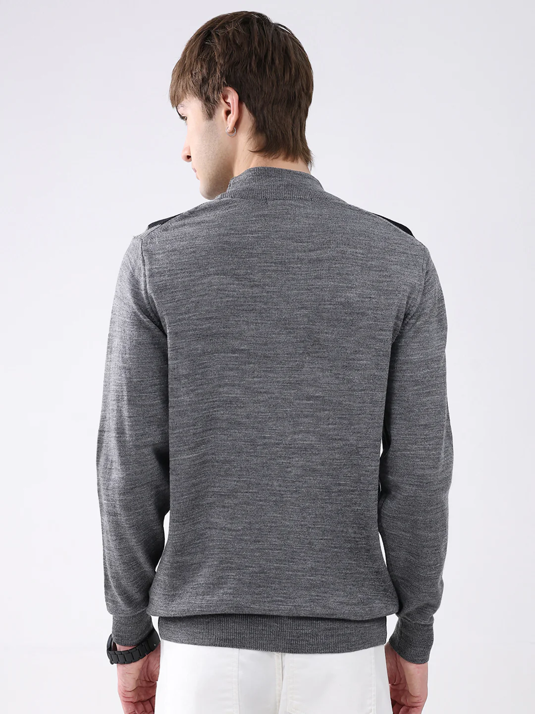Men Grey Printed Mock Neck Full Sleeve Pullover - Image 5