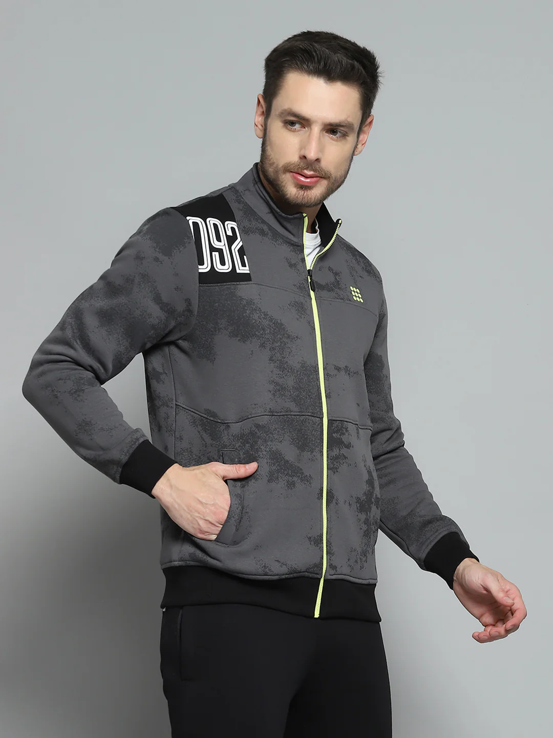 Rock.it Men Grey Printed Mock Neck Full Sleeve Sweatshirt - Image 4