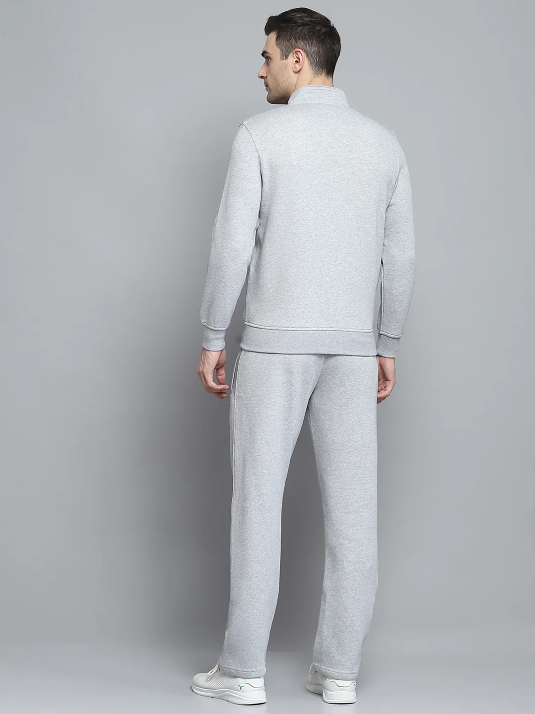 Men Grey Printed Mock Neck Full Sleeve Winter Tracksuit - Image 5