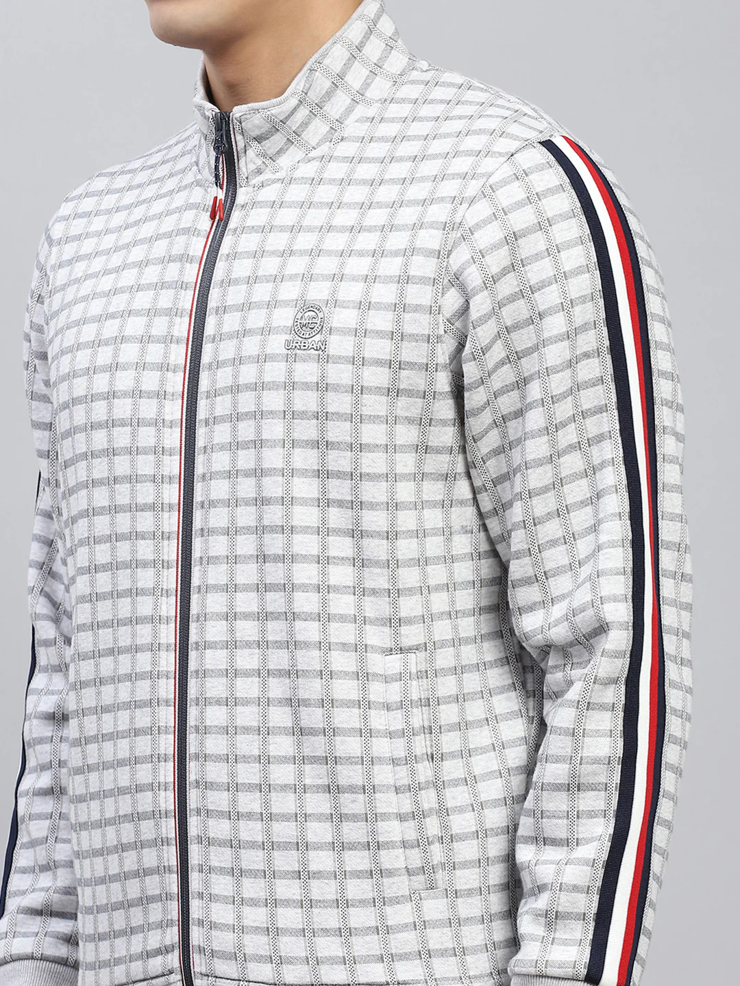 Men Grey Printed Mock Neck Full Sleeve Winter Tracksuit - Image 6