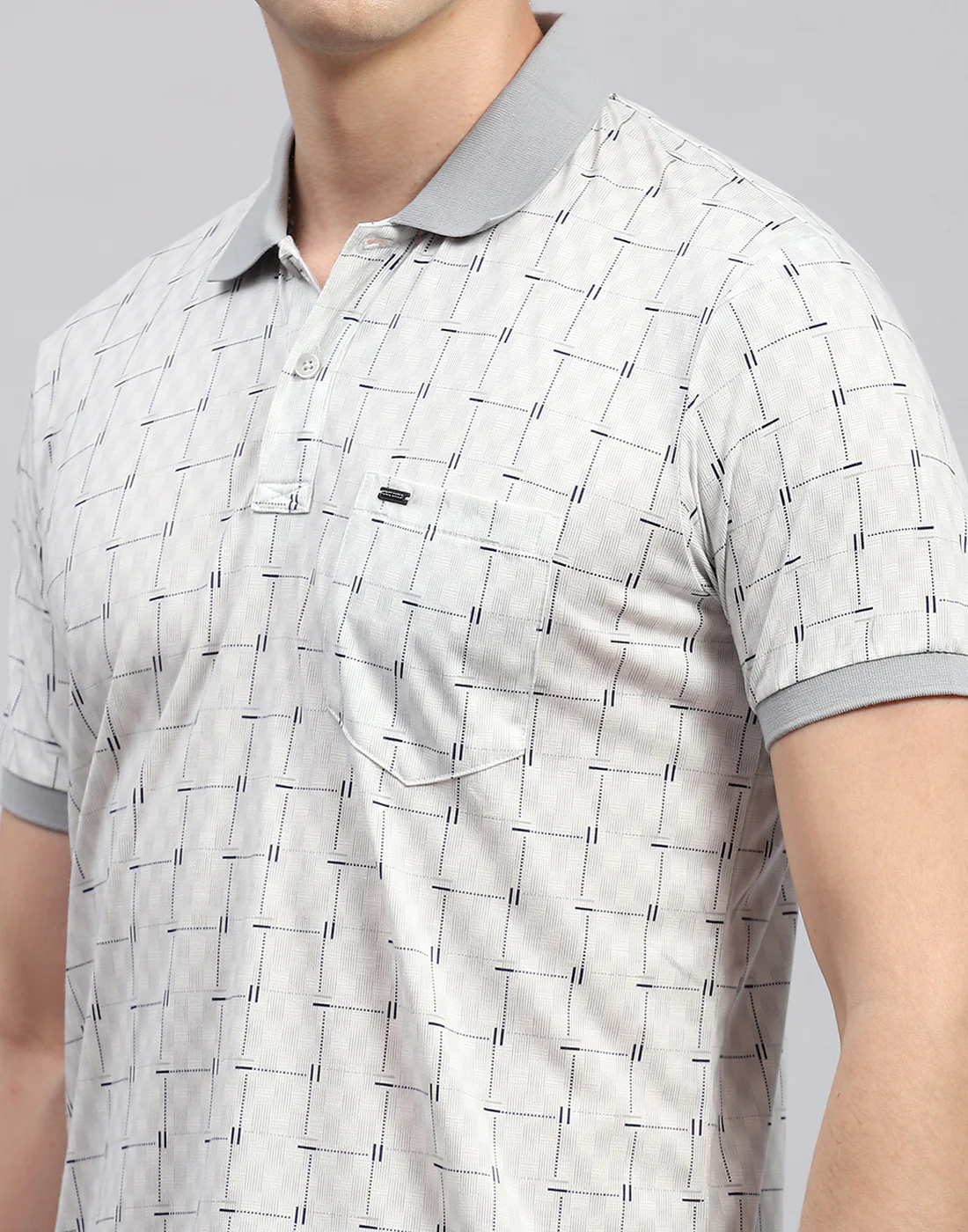Men Grey Printed Polo Collar Half Sleeve T-Shirt - Image 6