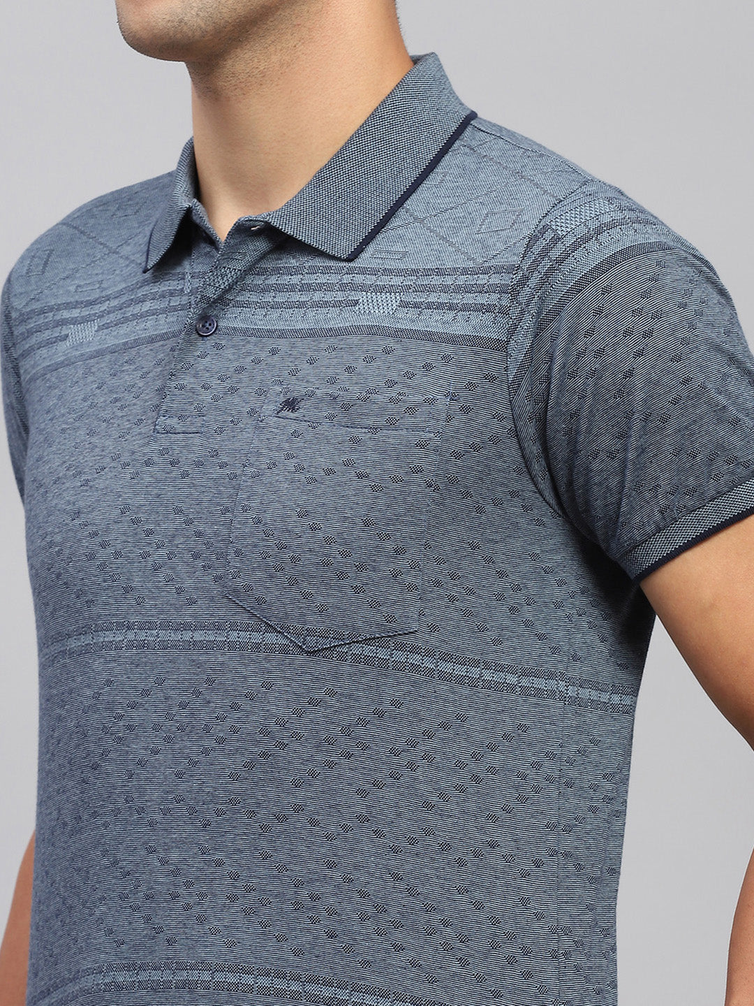 Men Grey Printed Polo Collar Half Sleeve T-Shirt - Image 7
