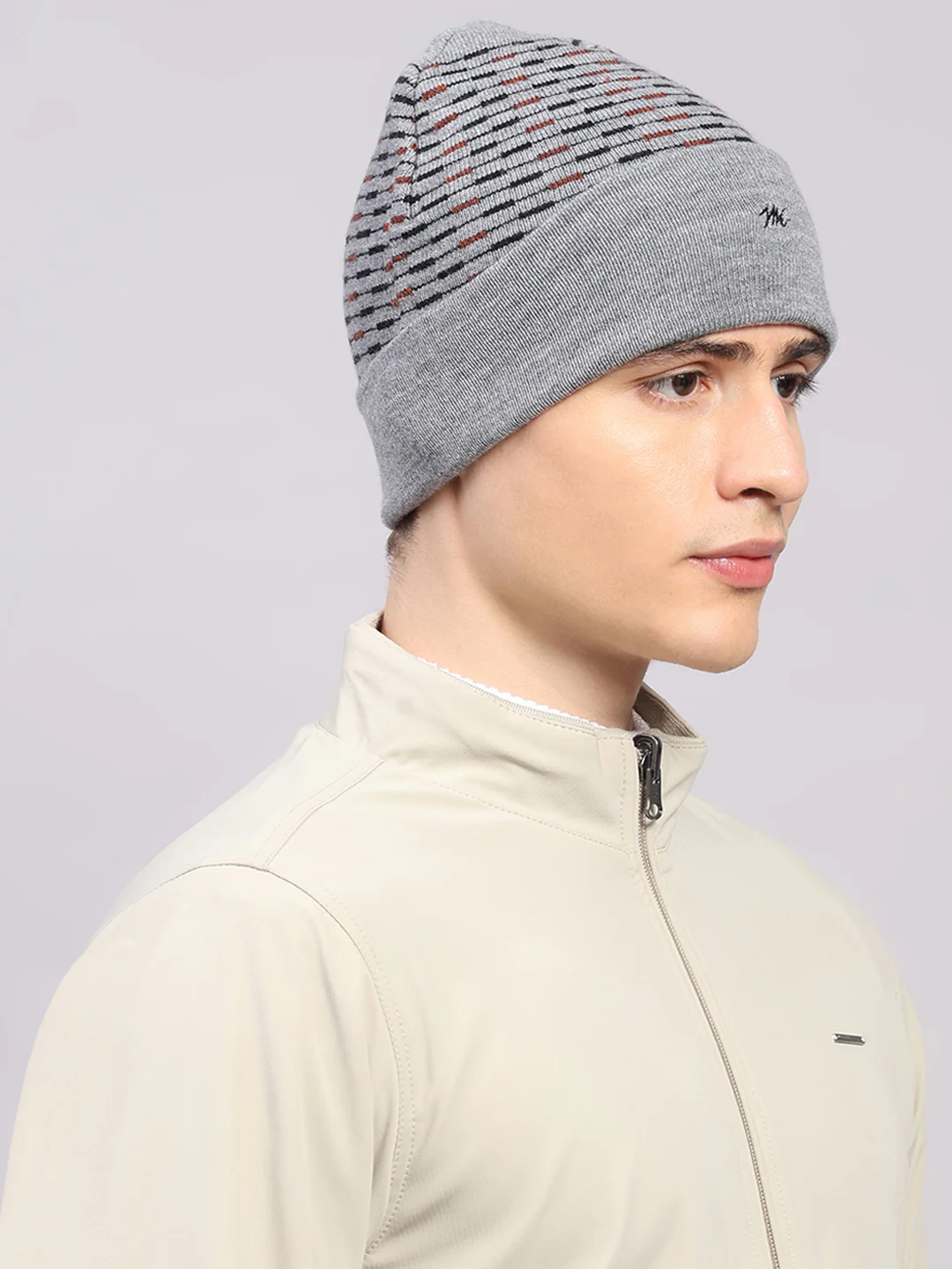 Men Grey Printed Pure Wool Cap - Image 4