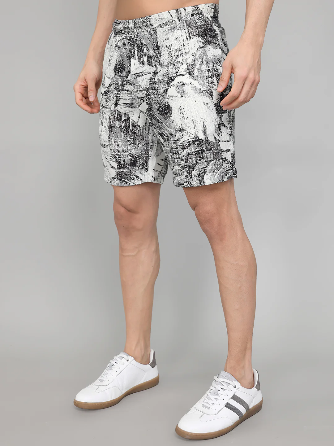 Men Grey Printed Revere Collar Half Sleeve Cords Set - Image 6