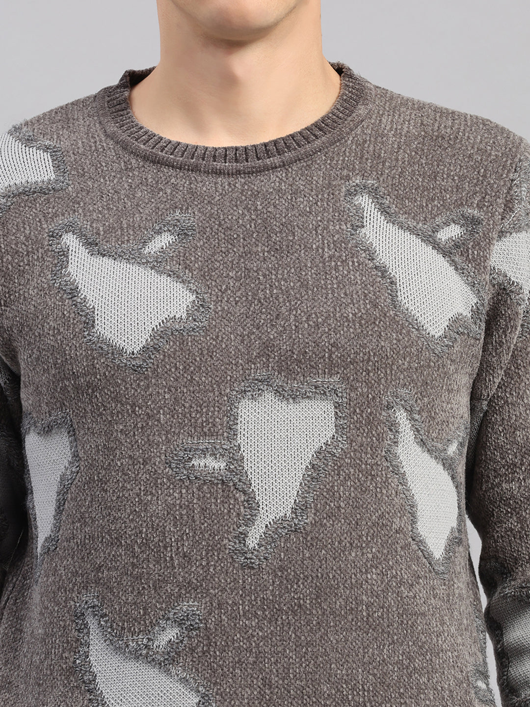 Men Grey Printed Round Neck Full Sleeve Pullover - Image 7