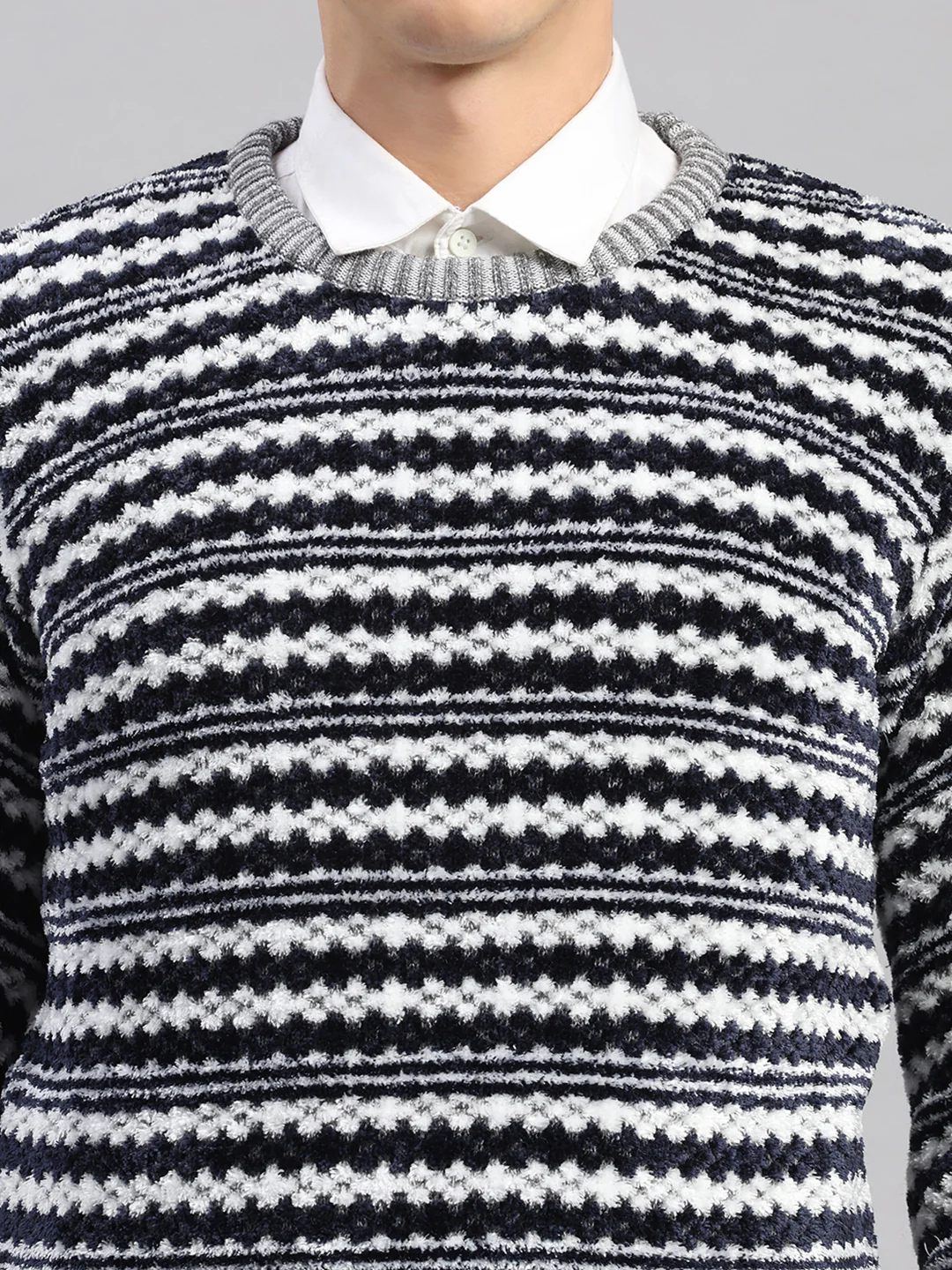 Men Grey Printed Round Neck Full Sleeve Pullover - Image 7