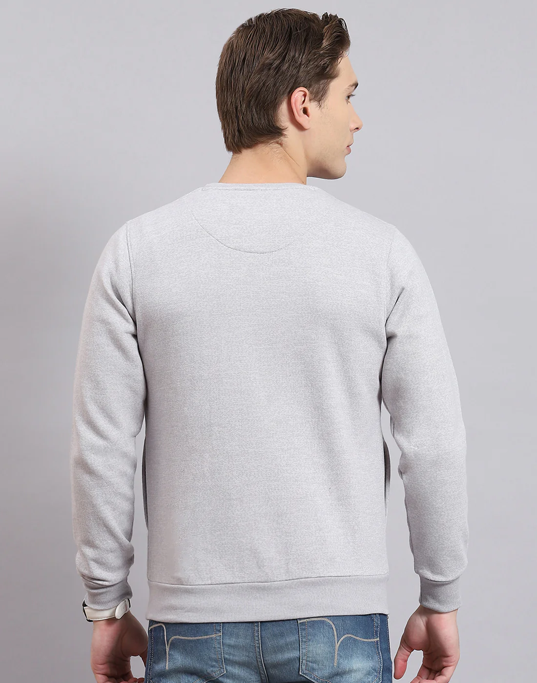 Men Grey Printed Round Neck Full Sleeve Sweatshirt - Image 6