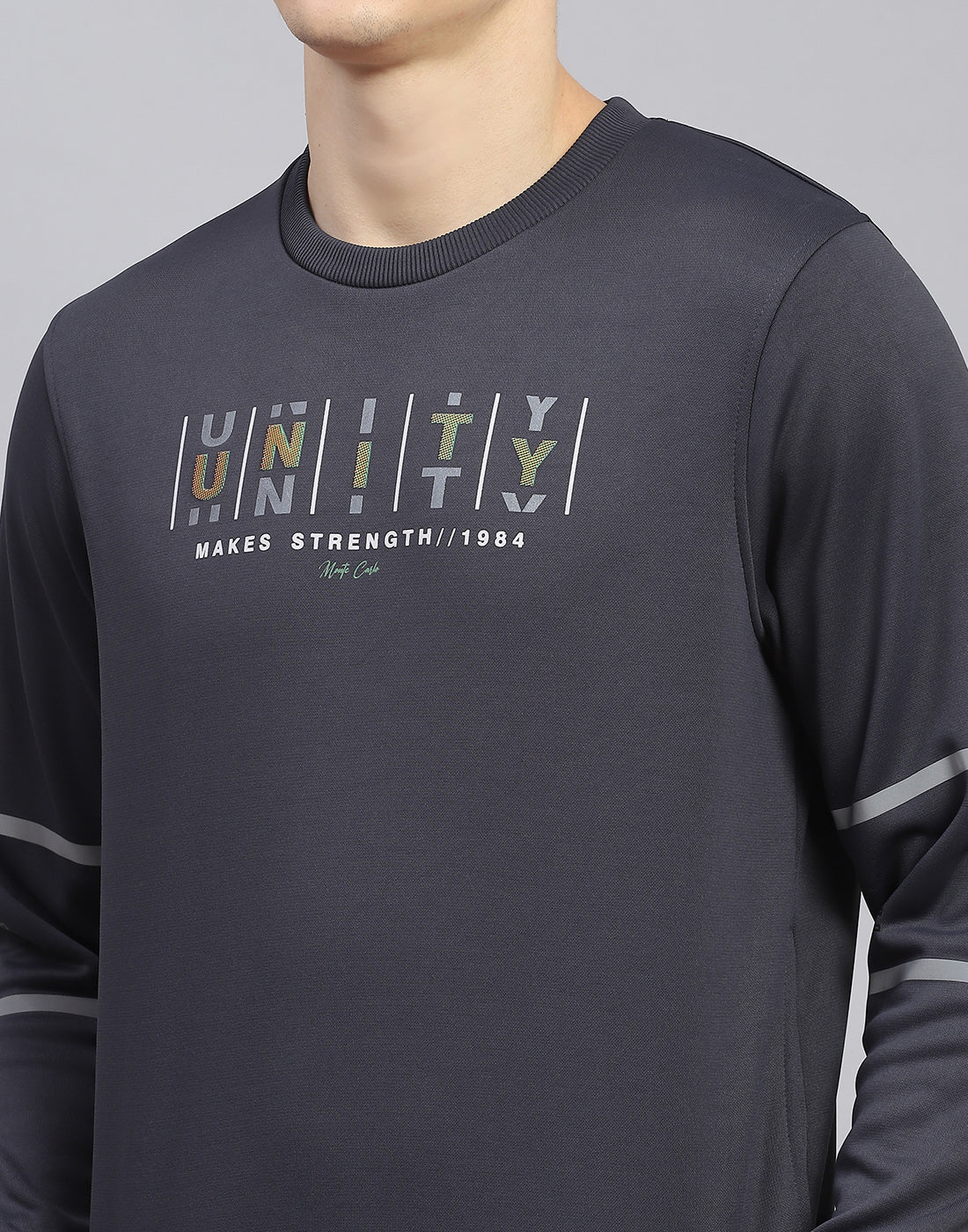Men Grey Printed Round Neck Full Sleeve Sweatshirt - Image 8